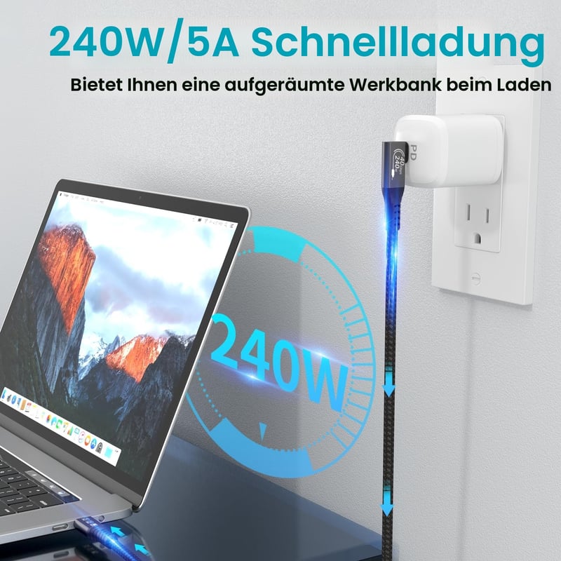 CHENLENIC USB4 Thunderbolt 4 kábel 40Gbps 240W töltés 8K 1m 90°