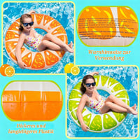 Set de 4 colace gonflabile Chennyfun cu model de lămâie și portocală + 2 mingi de plajă pentru copii și adulți, pentru piscină și plajă 3