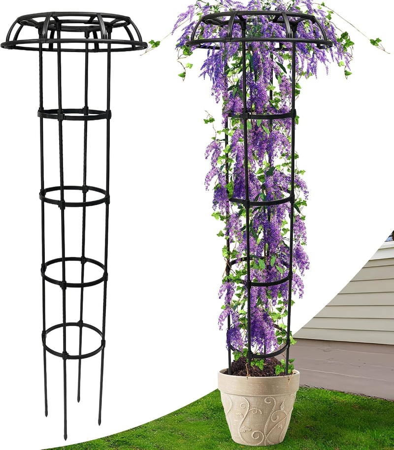 CHEOAR Obelisc de grădină pentru plante cățărătoare, 165 cm, din metal inoxidabil rezistent la intemperii și plastic, pentru trandafiri, clematite și legume, interior/exterior