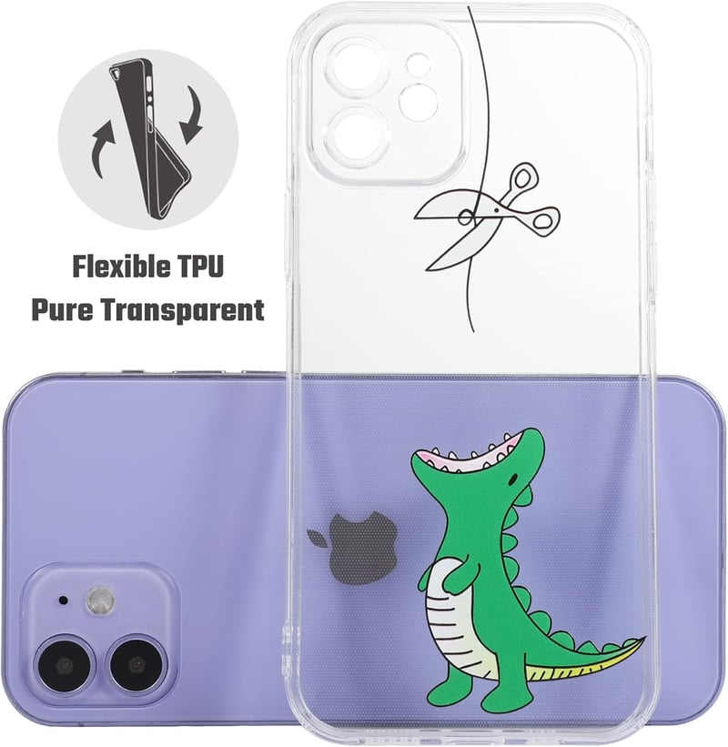 CHEORFAY iPhone 12 Tok Átlátszó Szilikon TPU Ütésálló Védőtok Dinoszaurusz Mintával iPhone 12/12 Pro Kompatibilis Rugalmas Borító