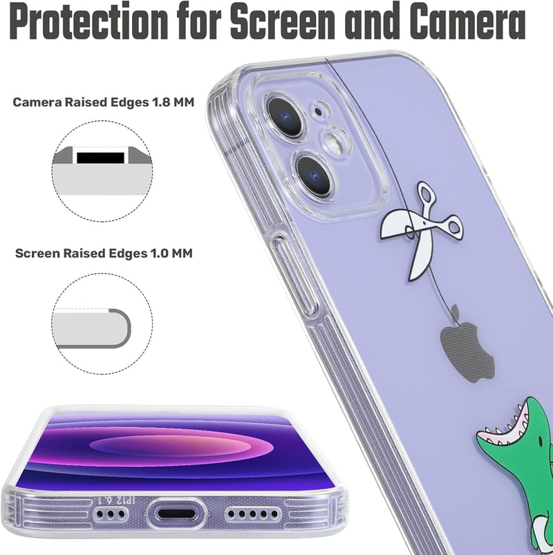CHEORFAY iPhone 12 Tok Átlátszó Szilikon TPU Ütésálló Védőtok Dinoszaurusz Mintával iPhone 12/12 Pro Kompatibilis Rugalmas Borító