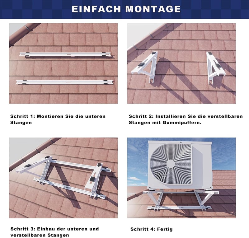 Cherbowing Univerzális Tetőkonzol Split Klímákhoz, 9000-24000 BTU, 10°-45° Állítható, Időjárásálló Acél, 150kg Teherbírás, Fehér