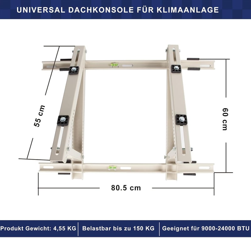Cherbowing Univerzális Tetőkonzol Split Klímákhoz, 9000-24000 BTU, 10°-45° Állítható, Időjárásálló Acél, 150kg Teherbírás, Fehér