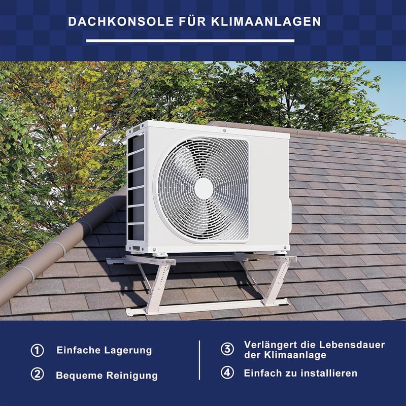 Cherbowing Univerzális Tetőkonzol Split Klímákhoz, 9000-24000 BTU, 10°-45° Állítható, Időjárásálló Acél, 150kg Teherbírás, Fehér