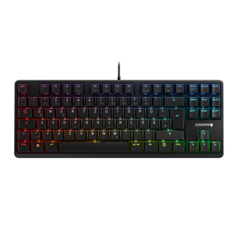Tastatură de gaming mecanică CHERRY G80-3000N RGB TKL – Switch-uri MX Silent Red, layout german QWERTZ, cu fir, negru