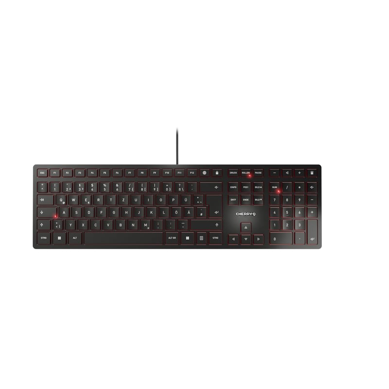 Klávesnica CHERRY KC 6000 Slim USB, nemecké rozloženie QWERTZ, káblová, nožnicový mechanizmus, ultra tenký dizajn, čierna