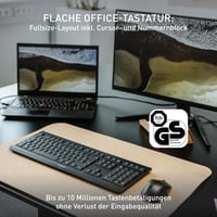 CHERRY KW 3000 Vezeték nélküli Irodai Billentyűzet Numerikus Billentyűzettel, Német QWERTZ Kiosztás, 2,4 GHz, Csendes Billentyűk, Lapos Desi 2