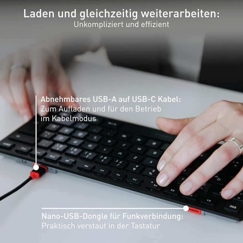 CHERRY KW 9200 MINI Kompakt Bluetooth Billentyűzet 4 Eszközhöz, Vezetékes, Újratölthető