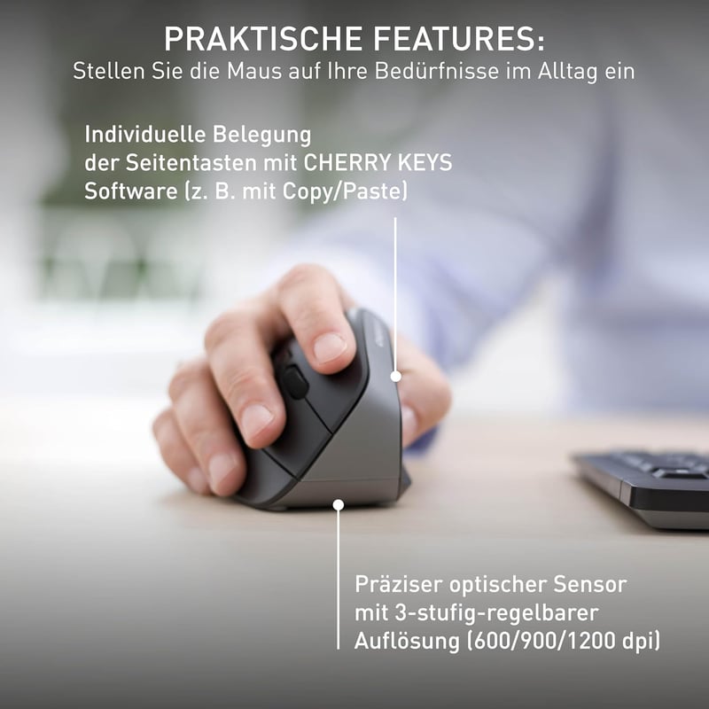 CHERRY MW 4500 Wireless Egér Fekete - Ergonomikus Irodai Egér - Right Handed