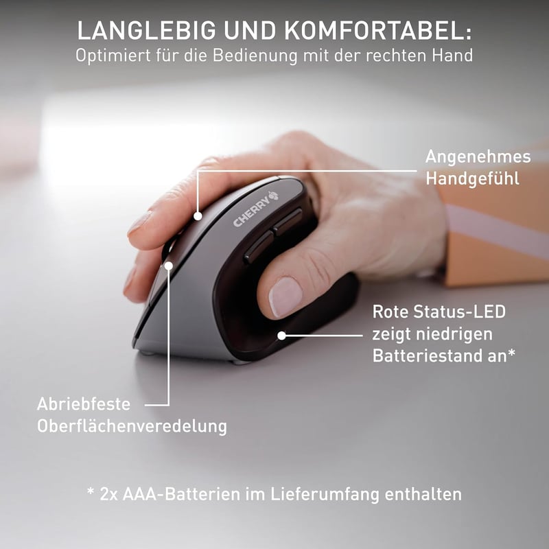 CHERRY MW 4500 Wireless Egér Fekete - Ergonomikus Irodai Egér - Right Handed