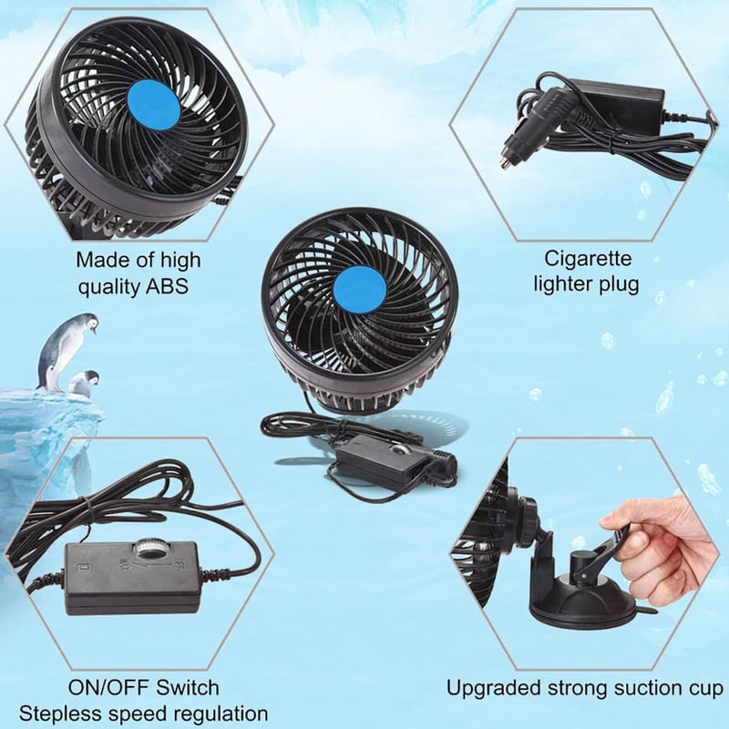 Cherubfunz 12V autós ventilátor 360° forgatható szívócsapos hűtés teherautóhoz