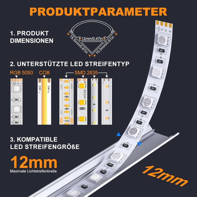 Chesbung 10x1m V alakú alumínium LED profil szett sarokkal és diffúzorral