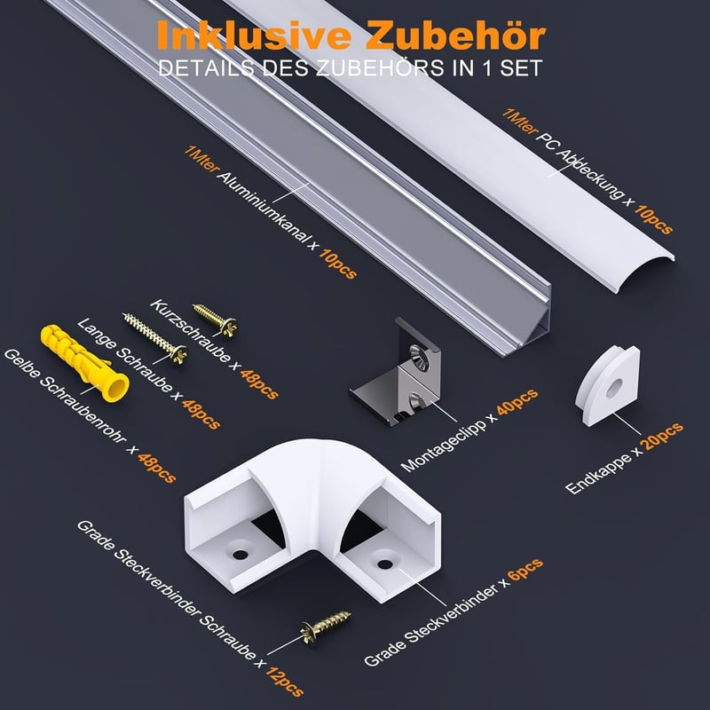 Chesbung 10x1m V alakú alumínium LED profil szett sarokkal és diffúzorral
