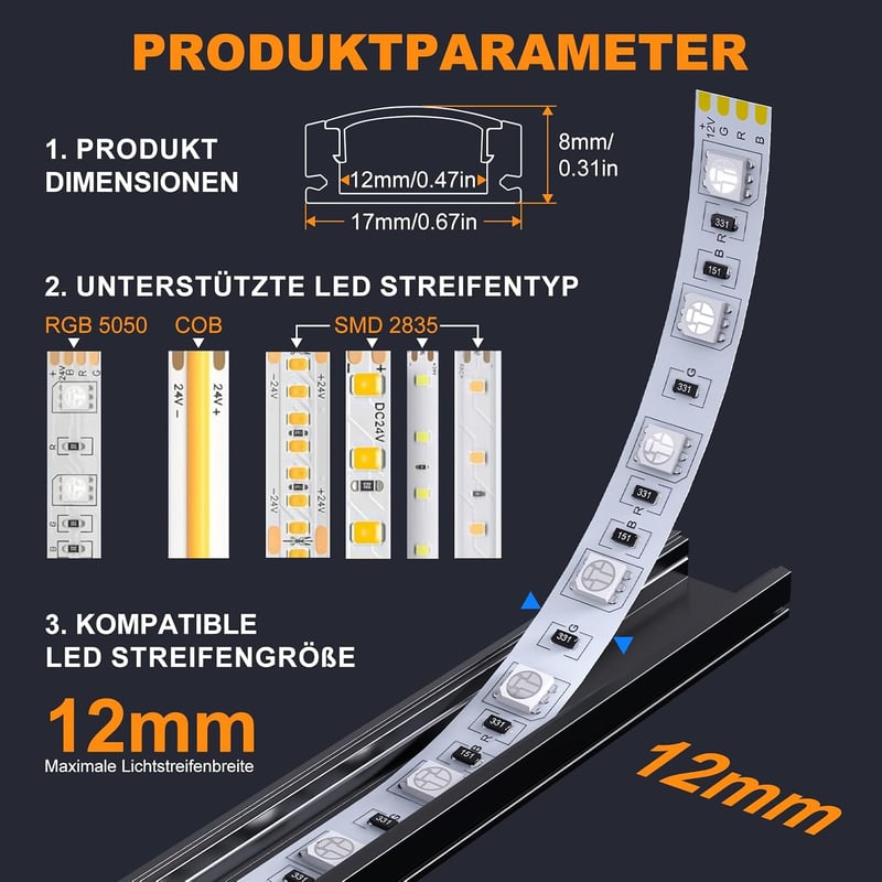 Chesbung 20db LED alumínium profil fekete sarokprofil tejfehér burával
