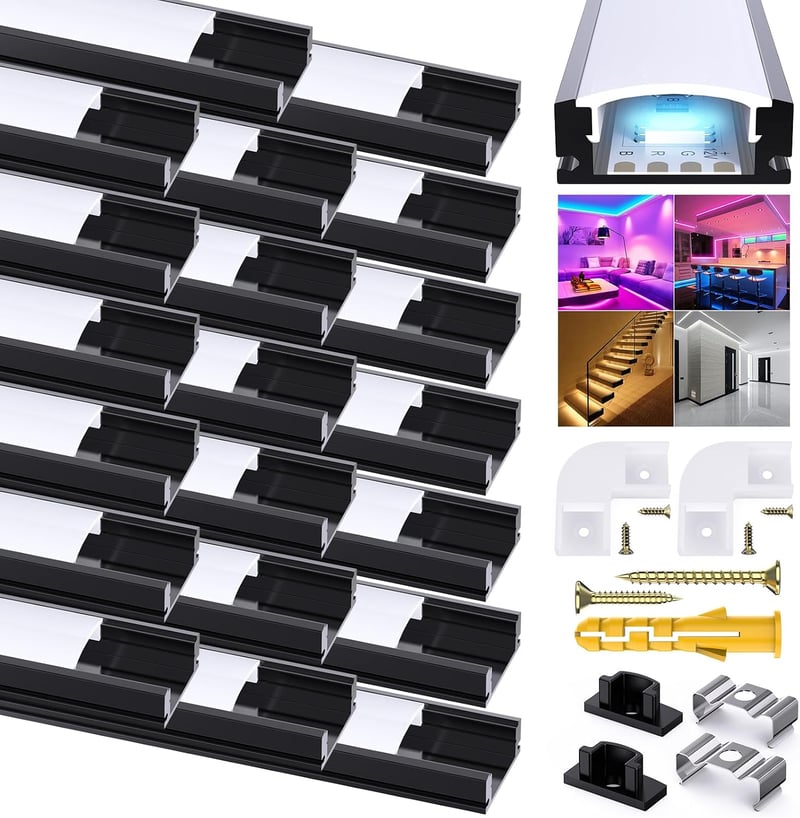 Chesbung 20db LED alumínium profil fekete sarokprofil tejfehér burával