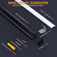 Chesbung 6 ks čierny V-profil LED hliníková lišta s mliečnym krytom, pre 12 mm LED pásik, s koncovkami a montážnymi prvkami 4