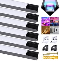 Chesbung 6 ks čierny V-profil LED hliníková lišta s mliečnym krytom, pre 12 mm LED pásik, s koncovkami a montážnymi prvkami 1