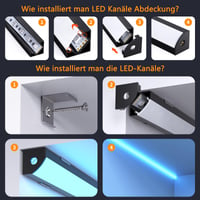 Chesbung 6 ks čierny V-profil LED hliníková lišta s mliečnym krytom, pre 12 mm LED pásik, s koncovkami a montážnymi prvkami 8