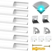 Chesbung LED hliníkový rohový profil biely, tvar V, 4x1 m pre LED pásy (1-12 mm), s mliečnym krytom, koncovkami a kovovými úchytkami, 45 stupňov — sada 4 ks 4