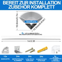 Chesbung LED hliníkový rohový profil biely, tvar V, 4x1 m pre LED pásy (1-12 mm), s mliečnym krytom, koncovkami a kovovými úchytkami, 45 stupňov — sada 4 ks 10