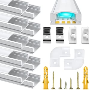 Chesbung LED aluminijski profil za LED trake, 6x1m U-oblik s mliječnim pokrovom, montažnim kopčama i kutnim spojnicama od 45 stupnjeva