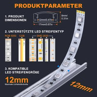 Chesbung LED aluminijski profil za LED trake, 6x1m U-oblik s mliječnim pokrovom, montažnim kopčama i kutnim spojnicama od 45 stupnjeva 3
