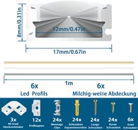 Chesbung LED Alumínium Profil Szett - 6x1m U-alakú Sarokprofil LED Szalagokhoz, Tejfehér Diffúzorral, 90 Fokos Sarokcsatlakozókkal, Indirekt 4