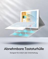 CHESONA iPad 10.2 9 8 7 billentyűzettel tok 7 színű világítás 2 BT csatorna tölthető levehető QWERTZ fehér 5