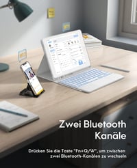 CHESONA iPad 10.2 9 8 7 billentyűzettel tok 7 színű világítás 2 BT csatorna tölthető levehető QWERTZ fehér 4