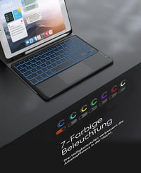 Husă cu tastatură detașabilă CHESONA pentru iPad 10.2 9/8/7, QWERTZ, reîncărcabilă, iluminare de fundal în 7 culori, 2 canale BT, negru 3