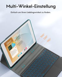 Husă cu tastatură detașabilă CHESONA pentru iPad 10.2 9/8/7, QWERTZ, reîncărcabilă, iluminare de fundal în 7 culori, 2 canale BT, negru 6
