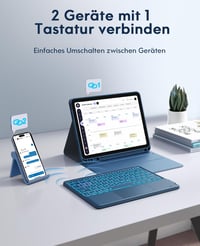 Puzdro s klávesnicou CHESONA pre iPad 10. a 11. generácie (2022/2025), 7-farebné podsvietenie, Multi-Touch trackpad, 2 Bluetooth kanály, 11 palcov, námornícka modrá 6