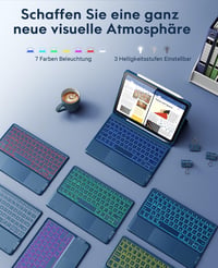 Puzdro s klávesnicou CHESONA pre iPad 10. a 11. generácie (2022/2025), 7-farebné podsvietenie, Multi-Touch trackpad, 2 Bluetooth kanály, 11 palcov, námornícka modrá 4