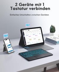 CHESONA puzdro s klávesnicou pre iPad 10. generácie (10,9", 2022), 7-farebné podsvietenie, Multi-Touch trackpad, držiak na ceruzku, Bluetooth, čierne 6