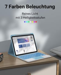 CHESONA iPad 10 generációs tok billentyűzettel, érintőpad, 7 színű LED, 2 csatorna, QWERTZ, kék 4