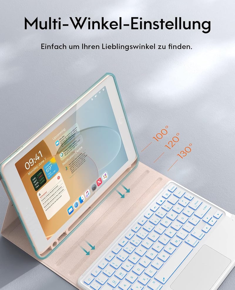 CHESONA iPad 9/8/7 Tok Billentyűzettel, 10.2" Érintőpad, 7 Szín LED, Vezeték Nélküli, Rózsaszín
