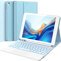 CHESONA iPad 9. generációs tok billentyűzettel, 7 szín LED, QWERTZ, kék 1