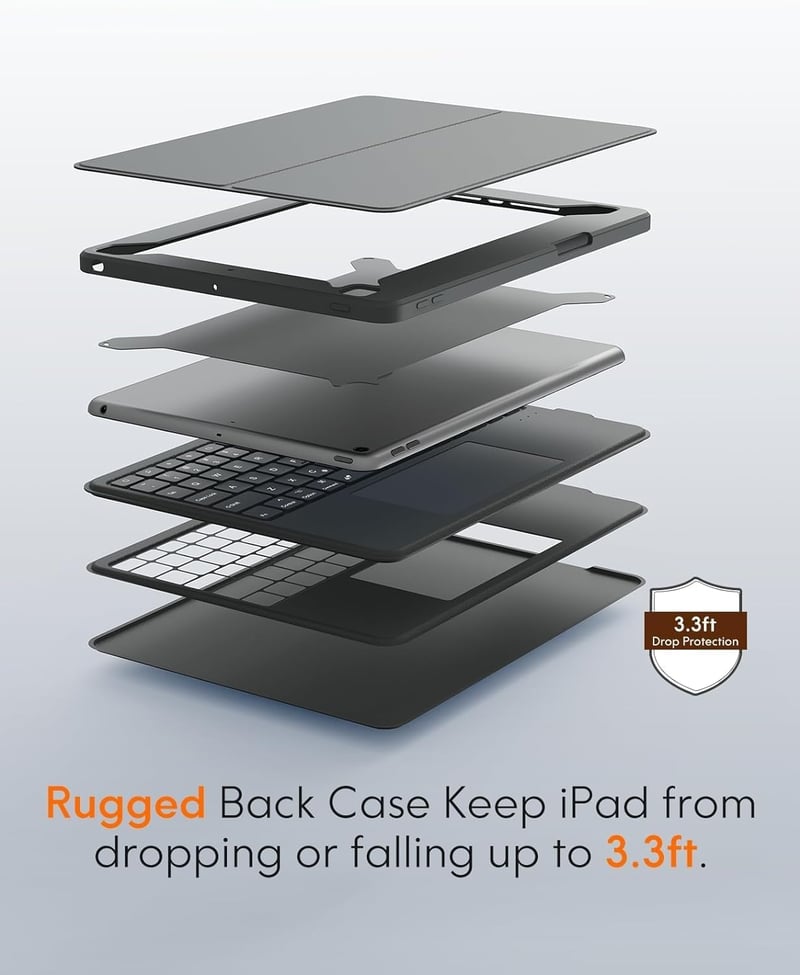 CHESONA iPad 9 generációs tok billentyűzettel, QWERTZ, szürke