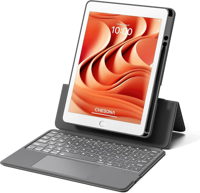 CHESONA iPad 9 generációs tok billentyűzettel, QWERTZ, szürke