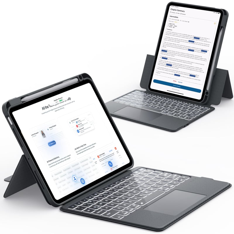 CHESONA Puzdro s klávesnicou a touchpadom pre iPad Air 11, Air 5/4/Pro 11 (M4/M3/M2), nastaviteľný stojan 15°-180°, QWERTZ, sivé