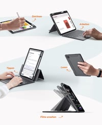 CHESONA Puzdro s klávesnicou a touchpadom pre iPad Air 11, Air 5/4/Pro 11 (M4/M3/M2), nastaviteľný stojan 15°-180°, QWERTZ, sivé 5