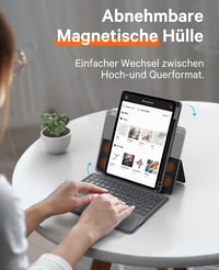 CHESONA Puzdro s klávesnicou a touchpadom pre iPad Air 11, Air 5/4/Pro 11 (M4/M3/M2), nastaviteľný stojan 15°-180°, QWERTZ, sivé 3