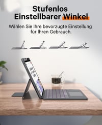 CHESONA Puzdro s klávesnicou a touchpadom pre iPad Air 11, Air 5/4/Pro 11 (M4/M3/M2), nastaviteľný stojan 15°-180°, QWERTZ, sivé 6