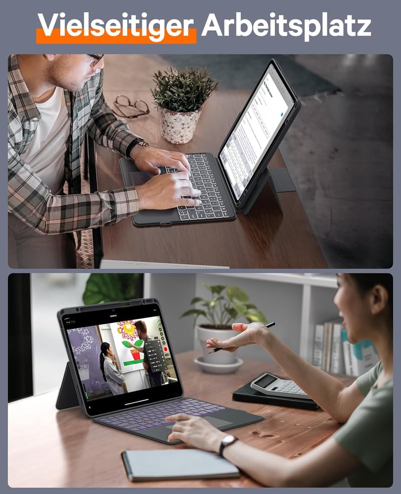 CHESONA iPad Air 13 hüvely billentyűzettel, állvánnyal, szürke, 180° állítható