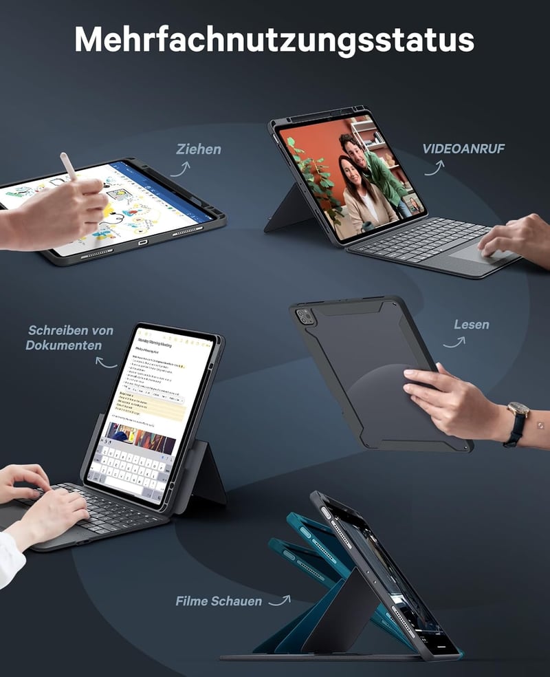 CHESONA iPad Air 13 hüvely billentyűzettel, állvánnyal, szürke, 180° állítható