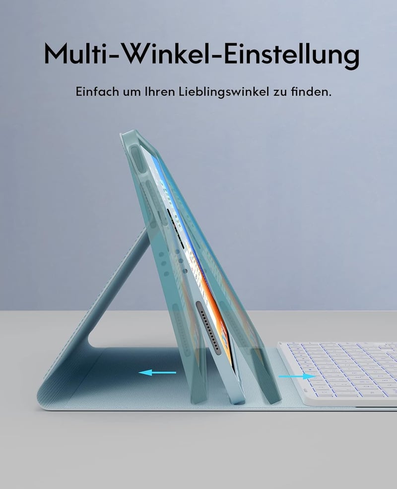CHESONA iPad Pro 11 Air tok billentyűzettel, 7 szín LED, 2 csatorna Bluetooth, kék