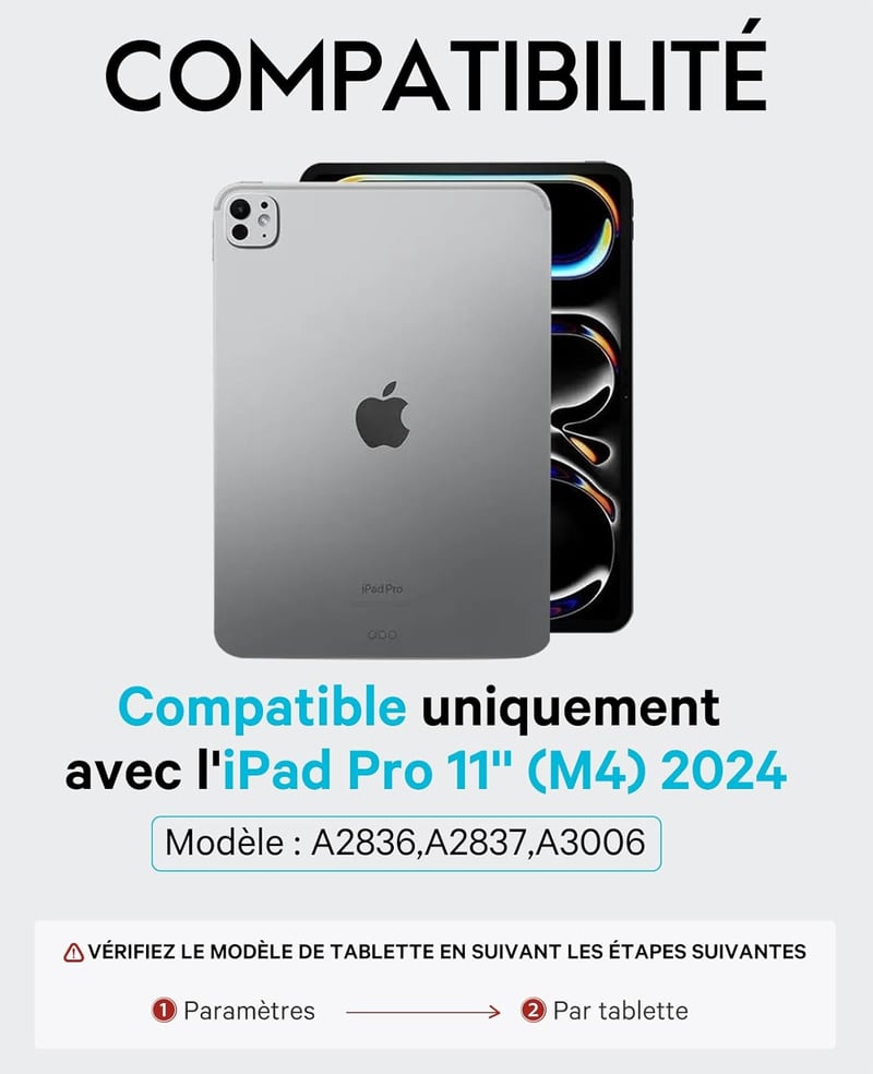 CHESONA iPad Pro 11 Billentyűzet M5/M4 Levehető Trackpad 7 Szín Világítás AZERTY