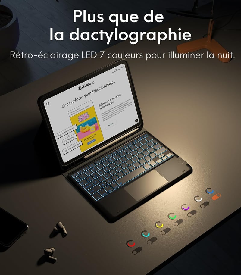CHESONA iPad Pro 11 Billentyűzet M5/M4 Levehető Trackpad 7 Szín Világítás AZERTY