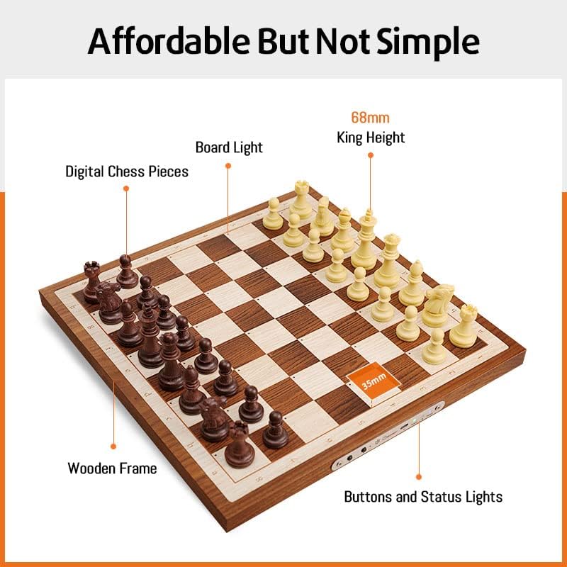 Chessnut Air Elektronikus Sakk Készlet - Kézműves Fa Sakktábla LED Világítással, AI Adaptív Technológiával, Chess.com Kompatibilitással, Ext