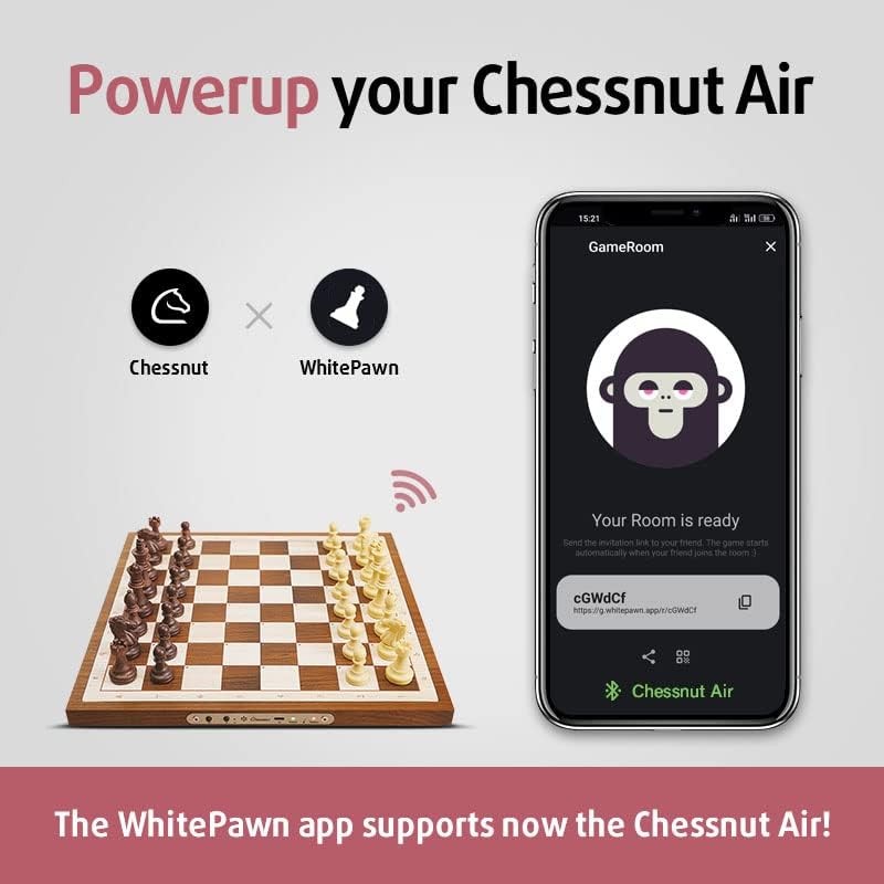 Chessnut Air Elektronikus Sakk Készlet - Kézműves Fa Sakktábla LED Világítással, AI Adaptív Technológiával, Chess.com Kompatibilitással, Ext